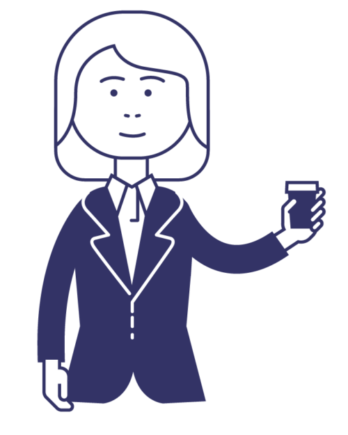 Female lawyer holding a coffee and smiling