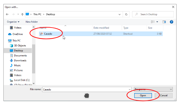 Select Casedo (associate .case with Casedo app)