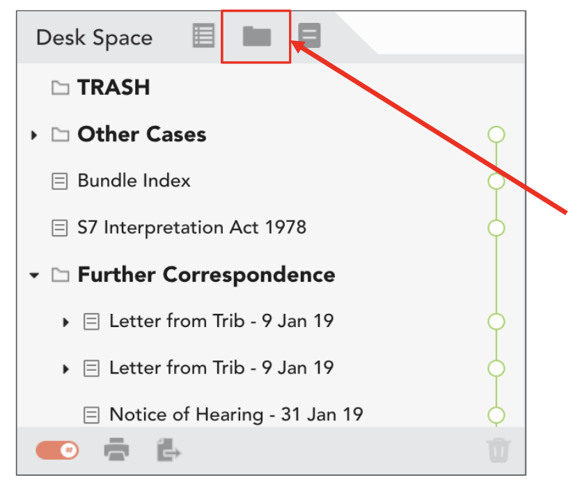 Arrow pointing to 'add folder' button in Casedo