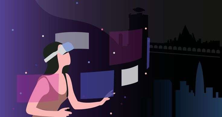Illustration of woman wearing virtual reality glasses to access in the metaverse