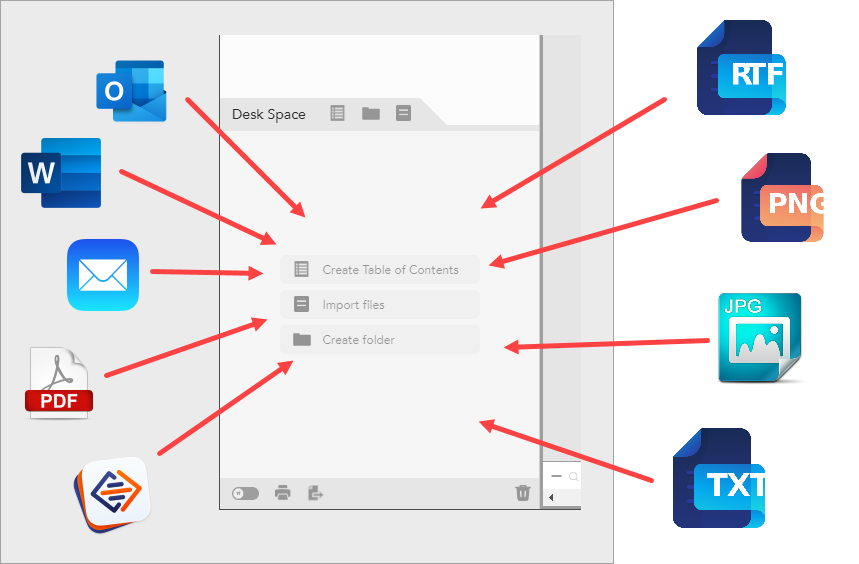 graphic illustrating file types that can be imported into casedo
