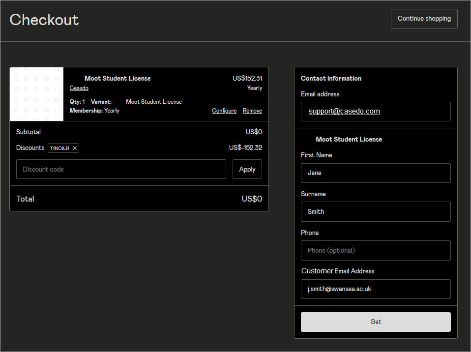 A screenshot of the checkout page displaying failure notifications.